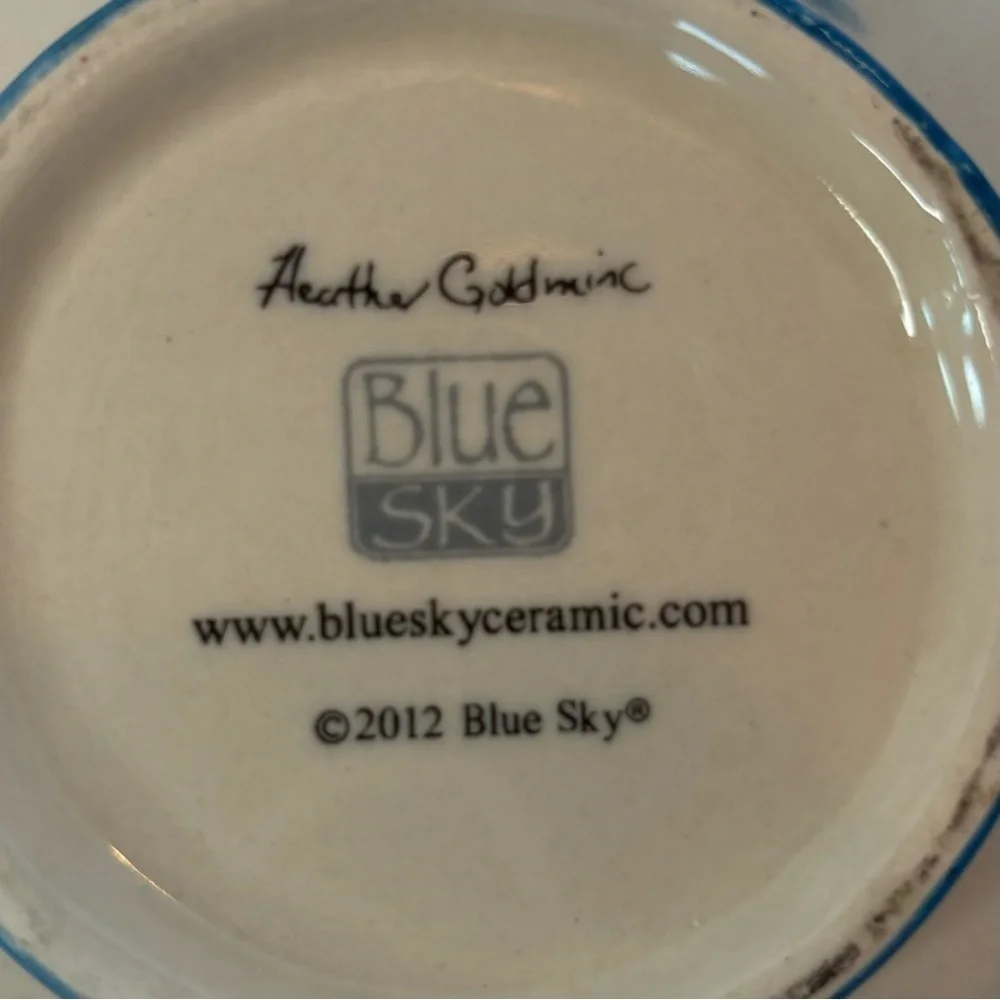 Blue Sky Ceramics Pedestal Scalloped Bowl Heather Goldminc RED BLUE FLOWERS